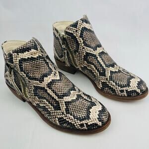 Gianni Bini Women Cream Black Snakeskin Leather Ankle Boots Heel Zip Size 7.5M